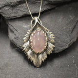 Rose Quartz Pendant, Natural Rose Quartz, January Birthstone, Silver Leaf Pendant, Vintage Leaf Pendant, Rose Quartz Necklace, Solid Silver