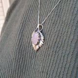 Rose Quartz Pendant, Natural Rose Quartz, January Birthstone, Silver Leaf Pendant, Vintage Leaf Pendant, Rose Quartz Necklace, Solid Silver