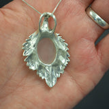 Rose Quartz Pendant, Natural Rose Quartz, January Birthstone, Silver Leaf Pendant, Vintage Leaf Pendant, Rose Quartz Necklace, Solid Silver