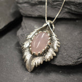 Rose Quartz Pendant, Natural Rose Quartz, January Birthstone, Silver Leaf Pendant, Vintage Leaf Pendant, Rose Quartz Necklace, Solid Silver