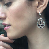 Harps Earrings, Natural Garnet, Vintage Earrings, January Birthstone, Garnet Earrings, Long Earrings, Heavy Earrings, Solid Silver Earrings