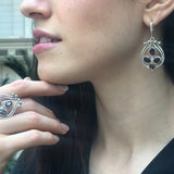 Harps Earrings, Natural Garnet, Vintage Earrings, January Birthstone, Garnet Earrings, Long Earrings, Heavy Earrings, Solid Silver Earrings