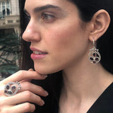 Harps Earrings, Natural Garnet, Vintage Earrings, January Birthstone, Garnet Earrings, Long Earrings, Heavy Earrings, Solid Silver Earrings