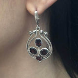 Harps Earrings, Natural Garnet, Vintage Earrings, January Birthstone, Garnet Earrings, Long Earrings, Heavy Earrings, Solid Silver Earrings