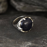 Blue Sandstone Ring, Statement Ring, Vintage Ring, Large Sandstone, Cocktail Ring, Big Round Ring, Chunky Ring, Dark Ring, Solid Silver Ring