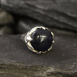 Blue Sandstone Ring, Statement Ring, Vintage Ring, Large Sandstone, Cocktail Ring, Big Round Ring, Chunky Ring, Dark Ring, Solid Silver Ring