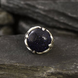 Blue Sandstone Ring, Statement Ring, Vintage Ring, Large Sandstone, Cocktail Ring, Big Round Ring, Chunky Ring, Dark Ring, Solid Silver Ring