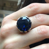 Blue Sandstone Ring, Statement Ring, Vintage Ring, Large Sandstone, Cocktail Ring, Big Round Ring, Chunky Ring, Dark Ring, Solid Silver Ring
