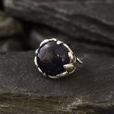 Blue Sandstone Ring, Statement Ring, Vintage Ring, Large Sandstone, Cocktail Ring, Big Round Ring, Chunky Ring, Dark Ring, Solid Silver Ring
