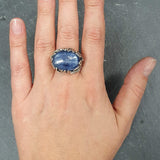 Leaf Ring, Kyanite Ring, Natural Kyanite, Horizontal Ring, Unique Artistic Ring, Blue Vintage Ring, Silver Leaf Ring, Solid Silver Ring