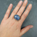 Leaf Ring, Kyanite Ring, Natural Kyanite, Horizontal Ring, Unique Artistic Ring, Blue Vintage Ring, Silver Leaf Ring, Solid Silver Ring