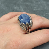 Leaf Ring, Kyanite Ring, Natural Kyanite, Horizontal Ring, Unique Artistic Ring, Blue Vintage Ring, Silver Leaf Ring, Solid Silver Ring