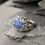 Leaf Ring, Kyanite Ring, Natural Kyanite, Horizontal Ring, Unique Artistic Ring, Blue Vintage Ring, Silver Leaf Ring, Solid Silver Ring
