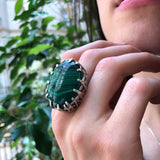Large Malachite Ring, Vintage Ring, Statement Ring, Heavy Ring, Natural Malachite, Tall Ring, Chunky Ring, Green Ring, Solid Silver Ring