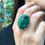 Large Malachite Ring, Vintage Ring, Statement Ring, Heavy Ring, Natural Malachite, Tall Ring, Chunky Ring, Green Ring, Solid Silver Ring