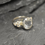 Large Topaz Ring, Natural Topaz, White Topaz Ring, Victorian Ring, December Birthstone, Vintage Ring, White Diamond Ring, Solid Silver Ring