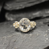Large Topaz Ring, Natural Topaz, White Topaz Ring, Victorian Ring, December Birthstone, Vintage Ring, White Diamond Ring, Solid Silver Ring