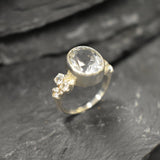 Large Topaz Ring, Natural Topaz, White Topaz Ring, Victorian Ring, December Birthstone, Vintage Ring, White Diamond Ring, Solid Silver Ring