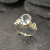 Large Topaz Ring, Natural Topaz, White Topaz Ring, Victorian Ring, December Birthstone, Vintage Ring, White Diamond Ring, Solid Silver Ring