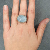 Leaf Ring, Aquamarine Ring, Natural Aquamarine, March Birthstone, Unique Artistic Ring, Blue Vintage Ring, Horizontal Ring, 925 Silver Ring