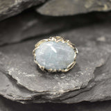 Leaf Ring, Aquamarine Ring, Natural Aquamarine, March Birthstone, Unique Artistic Ring, Blue Vintage Ring, Horizontal Ring, 925 Silver Ring