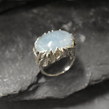 Leaf Ring, Aquamarine Ring, Natural Aquamarine, March Birthstone, Unique Artistic Ring, Blue Vintage Ring, Horizontal Ring, 925 Silver Ring