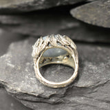 Leaf Ring, Aquamarine Ring, Natural Aquamarine, March Birthstone, Unique Artistic Ring, Blue Vintage Ring, Horizontal Ring, 925 Silver Ring