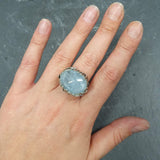 Leaf Ring, Aquamarine Ring, Natural Aquamarine, March Birthstone, Unique Artistic Ring, Blue Vintage Ring, Horizontal Ring, 925 Silver Ring