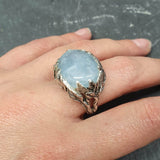 Leaf Ring, Aquamarine Ring, Natural Aquamarine, March Birthstone, Unique Artistic Ring, Blue Vintage Ring, Horizontal Ring, 925 Silver Ring