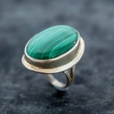 Large Malachite Ring, Malachite Ring, Natural Malachite, Green Vintage Rings, Large Stone Ring, Green Stone Ring, Solid Silver, Malachite