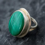 Large Malachite Ring, Malachite Ring, Natural Malachite, Green Vintage Rings, Large Stone Ring, Green Stone Ring, Solid Silver, Malachite