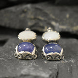 Multistone Earrings, Opal Earrings, Tanzanite Earrings, Flower Earrings, 2 Stone Earrings, Heavy Earrings, 2 Stone Studs, Silver Earrings