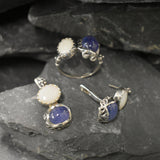Multistone Earrings, Opal Earrings, Tanzanite Earrings, Flower Earrings, 2 Stone Earrings, Heavy Earrings, 2 Stone Studs, Silver Earrings