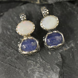 Multistone Earrings, Opal Earrings, Tanzanite Earrings, Flower Earrings, 2 Stone Earrings, Heavy Earrings, 2 Stone Studs, Silver Earrings