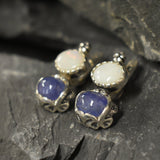 Multistone Earrings, Opal Earrings, Tanzanite Earrings, Flower Earrings, 2 Stone Earrings, Heavy Earrings, 2 Stone Studs, Silver Earrings