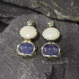 Multistone Earrings, Opal Earrings, Tanzanite Earrings, Flower Earrings, 2 Stone Earrings, Heavy Earrings, 2 Stone Studs, Silver Earrings