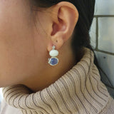 Multistone Earrings, Opal Earrings, Tanzanite Earrings, Flower Earrings, 2 Stone Earrings, Heavy Earrings, 2 Stone Studs, Silver Earrings