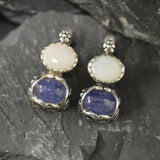 Multistone Earrings, Opal Earrings, Tanzanite Earrings, Flower Earrings, 2 Stone Earrings, Heavy Earrings, 2 Stone Studs, Silver Earrings