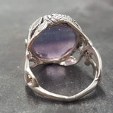 Flourite Ring, Natural Fluorite, Silver Leaf Ring, Round Purple Ring, Statement Ring, Purple Crystal Ring, Leaf Ring, Solid Silver Ring