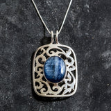 Kyanite Pendant, Blue Kyanite, Natural Kyanite, Blue Kyanite Pendant, Artistic Pendant, Rectangle Pendant, Statement Pendant,Artistic Silver