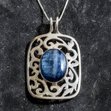Kyanite Pendant, Blue Kyanite, Natural Kyanite, Blue Kyanite Pendant, Artistic Pendant, Rectangle Pendant, Statement Pendant,Artistic Silver