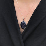 Sandstone Pendant, Natural Sandstone, Sagittarius Pendant, Leaf Pendant, Statement Pendant, Oval Pendant, Large Blue Pendant, Silver Pendant