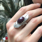 Ruby Ring, Natural Ruby Ring, July Birthstone Ring, Silver Feather Ring, Large Ruby Ring, July Ring, Statement Ring, Solid Silver Ring, Ruby