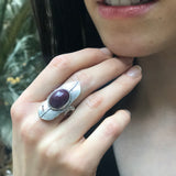 Ruby Ring, Natural Ruby Ring, July Birthstone Ring, Silver Feather Ring, Large Ruby Ring, July Ring, Statement Ring, Solid Silver Ring, Ruby