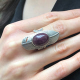 Ruby Ring, Natural Ruby Ring, July Birthstone Ring, Silver Feather Ring, Large Ruby Ring, July Ring, Statement Ring, Solid Silver Ring, Ruby