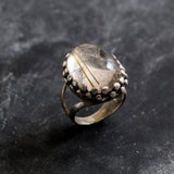 Rutilated Quartz Ring, Natural Quartz, Large Golden Quartz, Leo Birthstone, Gold Quartz, Large Ring, Vintage Silver Ring, Rutilated Quartz