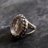 Rutilated Quartz Ring, Natural Quartz, Large Golden Quartz, Leo Birthstone, Gold Quartz, Large Ring, Vintage Silver Ring, Rutilated Quartz