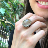 Rutilated Quartz Ring, Natural Quartz, Large Golden Quartz, Leo Birthstone, Gold Quartz, Large Ring, Vintage Silver Ring, Rutilated Quartz