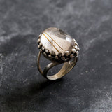 Rutilated Quartz Ring, Natural Quartz, Large Golden Quartz, Leo Birthstone, Gold Quartz, Large Ring, Vintage Silver Ring, Rutilated Quartz