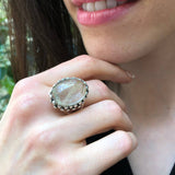 Rutilated Quartz Ring, Natural Quartz, Large Golden Quartz, Leo Birthstone, Gold Quartz, Large Ring, Vintage Silver Ring, Rutilated Quartz